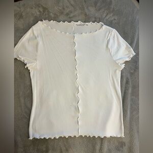 A&F White Scalloped Edge Cotton Tee